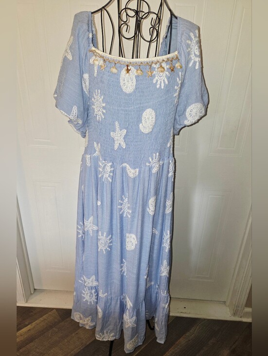 Dresses & Skirts - Ana & Rose 2X Blue Coastal Seashell Starfish Maxi Dress Nautical Beach